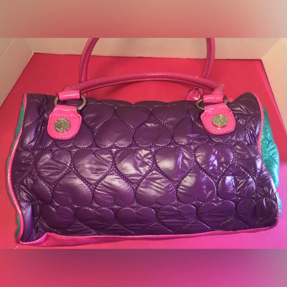 Betseyville Rare Quilted Studded Bag Pink Heart Aquamarine Purple WomenAccessory